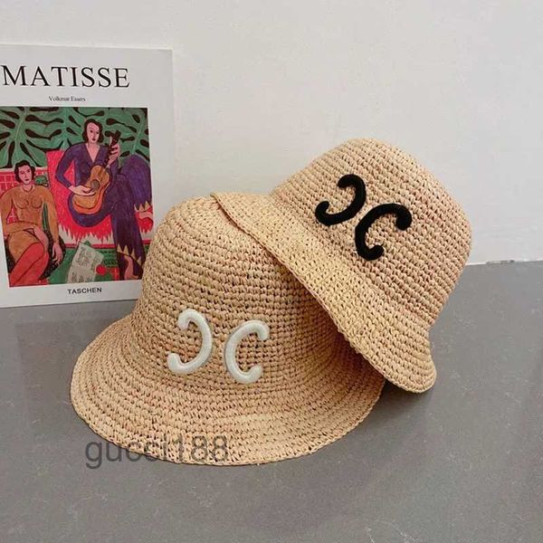 Cappelli da pescatore firmati per donna Cappello di paglia di lusso Cappello intrecciato a mano da uomo Cappellino estivo da spiaggia Secchiello da sole a tesa larga 2304271d QWAO 3H2T