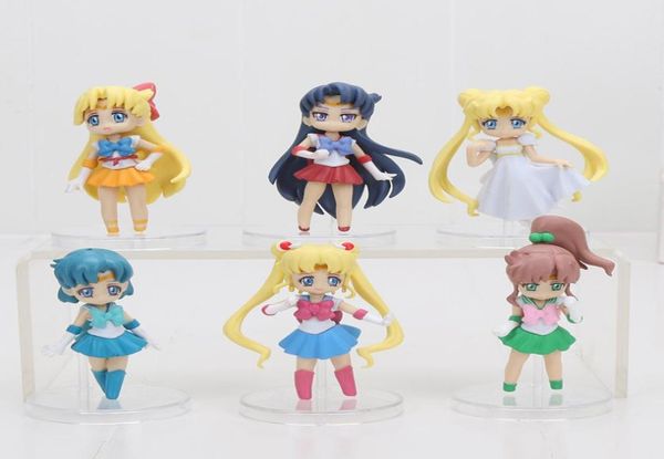 6 teile/satz Anime Cartoon Sailor Moon Mars Jupiter Venus Mercury Q Version PVC action-figuren Zum Sammeln Modell Spielzeug Puppen Q05226434180