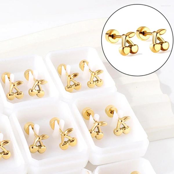 Ohrstecker 12 Paare/los Gold Farbe Kirsche Niedlich Romantische Aretes De Mujer Edelstahl Packung Schmuck Geburtstagsgeschenke