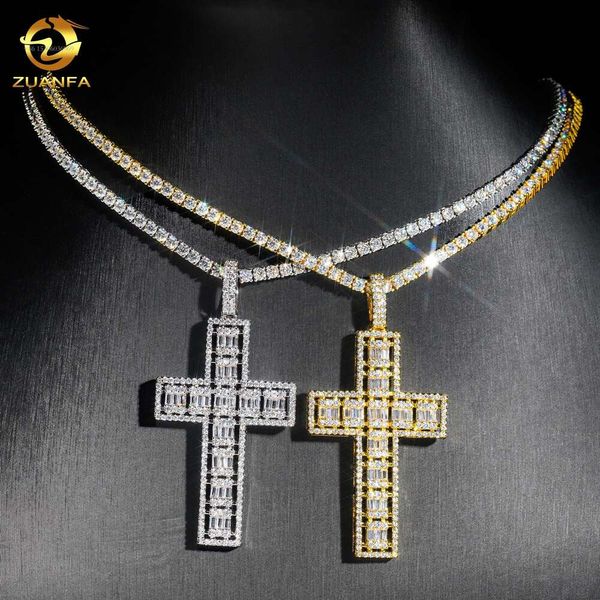 Fine Jewelry Hip Hop VVS Moissanite Sterling Sier Özel Kolye Buzlu Diamond Cross Kolye