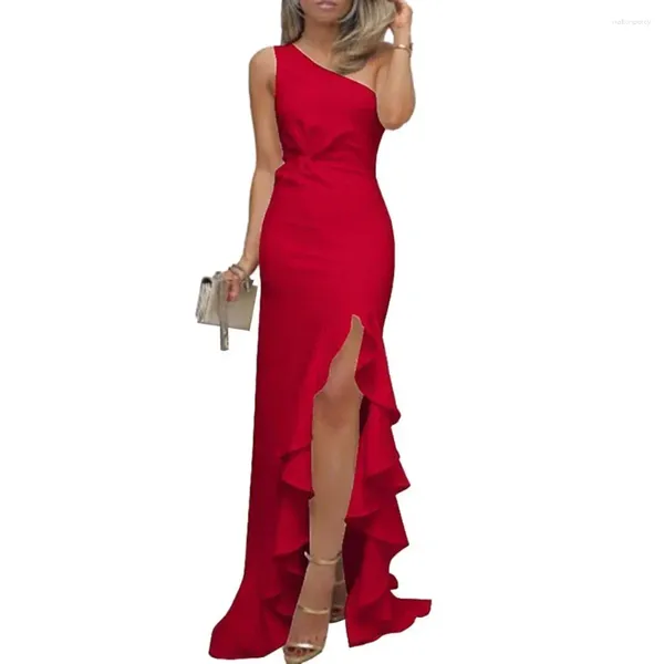 Casual Kleider Frauen Kleid Sommer 2024 Eine Schulter Weiß Hohe Taille Seite Split Elegante Party Club Frau Kleidung Rüschen Nacht hochzeit