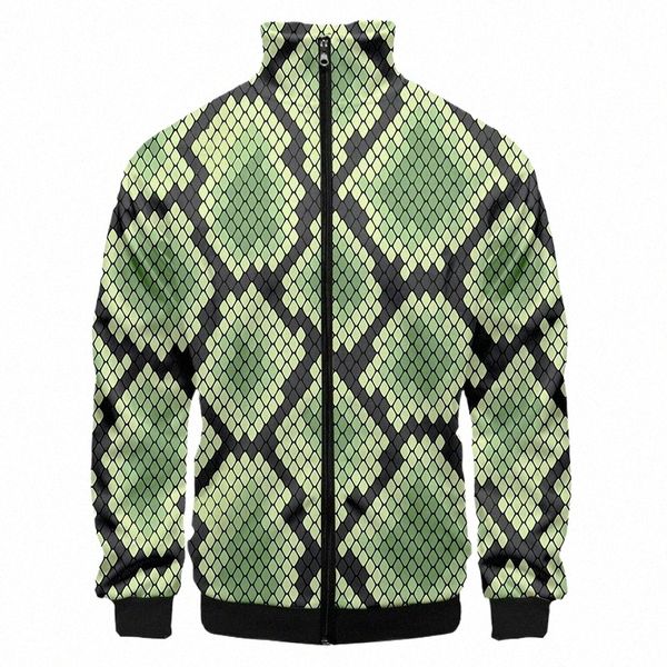 LCFA Marca Uomo Diamd Pelle di Serpente Verde Zip Giacca da Uomo 3D Harajuku Cappotto con Cerniera Oversize Stampato Carto Fitn Felpa k8Cz #