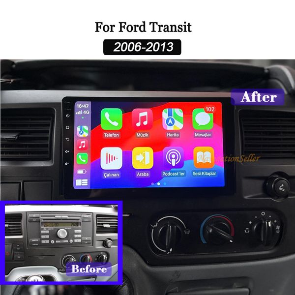 Android 13 Радио для Ford Transit MK7 2006 2007-2014 Обновление стерео головного устройства с сенсорным экраном Беспроводная связь Carplay Android Auto GPS-навигация Автомобильный мультимедийный плеер Автомобильный DVD