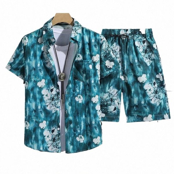 Manga curta camisa floral praia terno terno roupas de viagem à beira-mar dos homens Hawei estilo tailandês viagem casal casual tops a7UH #