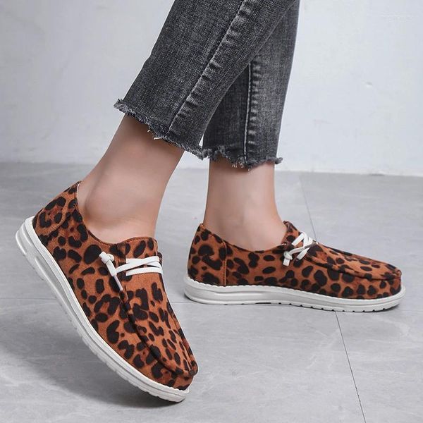 Scarpe Casual 2024 Sneakers da donna Tela Solido Leopardo Traspirante Appartamenti da donna Primavera Stringate Punta tonda piatta