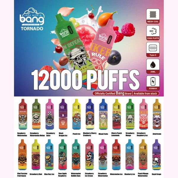 Originale Bang Tornado Box 12000 Sbuffi Vaporizzatori monouso con penna Vape 22 gusti Bangvapes Mesh Coil Cartucce preriempite da 20 ml Pod 650 mah Batteria ricaricabile