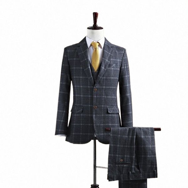 Son ceket pantolon tasarımları damat smokin tüvit özel yapılmış gri yün erkekler takım elbise erkekler için ince fit takımları blazer ceket+pantolon+yelek K8Sc#