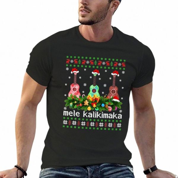 mele KALIKIMAKA Weihnachten Ukulele Hawaii Geschenk T-Shirt einfarbig koreanisches FI Herren Workout Shirt O1IH#