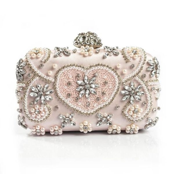 Borse da sera Borse da donna di lusso in cristallo fatte a mano con diamanti Pochette da festa Borsa da sposa con strass rosa Perla296L