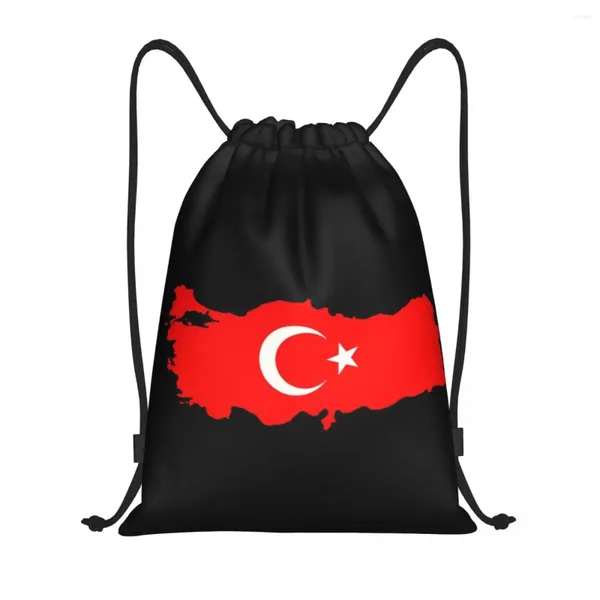 Sacos de compras Turquia Bandeira Mapa Cordão Mochila Mulheres Homens Ginásio Esporte Sackpack Portátil Turco Lua e Estrela Saco de Treinamento