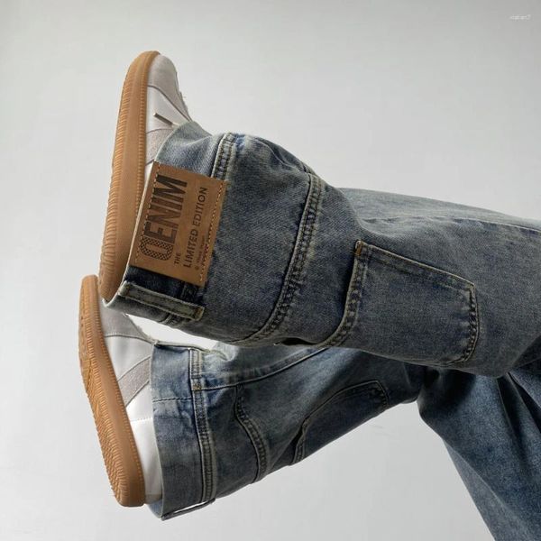 Jeans da uomo Tasca con giuntura da uomo Streetwear Moda Hip Hop Pantaloni larghi casual in denim dritti da donna Pantaloni larghi