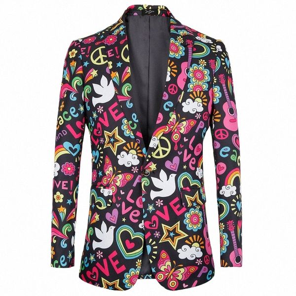 2023 Neue Fi Herrenjacke Slim Fit Halen Druck Floral Männer Anzüge Blazer Euro Plus Größe 4XL Smoking Prom Männer Kleidung b1Cc #