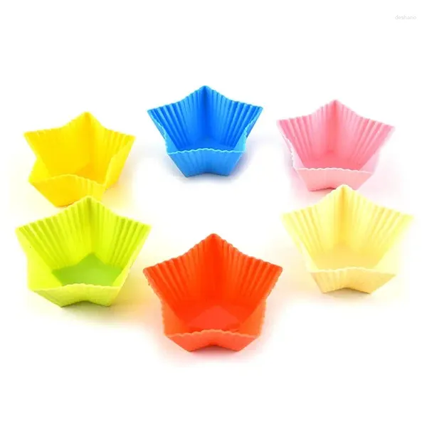 Stampi da forno 10 pezzi Stampo per muffin in silicone per cupcake Colorato antiaderente riutilizzabile Stella a forma di cuore per torta