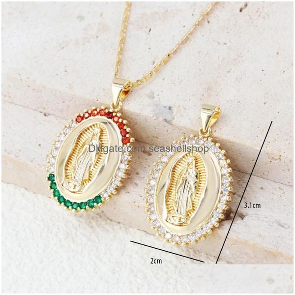 Colares Pingente Ruixi Moda Encantos Joyeria Relisa Jóias Femme Brilhante Não Desbotado Acessórios Cristão Santa Virgem Maria Guadalupe Dr Dhath