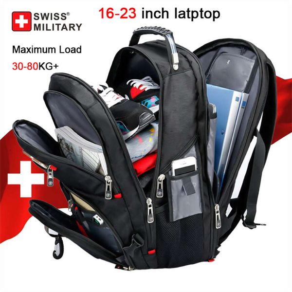 SCHWEIZER MILITÄR Große Kapazität 80L Multifunktions Männer Tasche Mode Reise USB Aufladen Wasserdicht 23 Zoll Laptop Rucksack Mochila