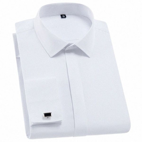 Мужская рубашка с французскими манжетами Busin Lg Sleeve Dr без кармана Frt Скрытые приклады Стандартная посадка Формальные простые рубашки с запонками F95L #