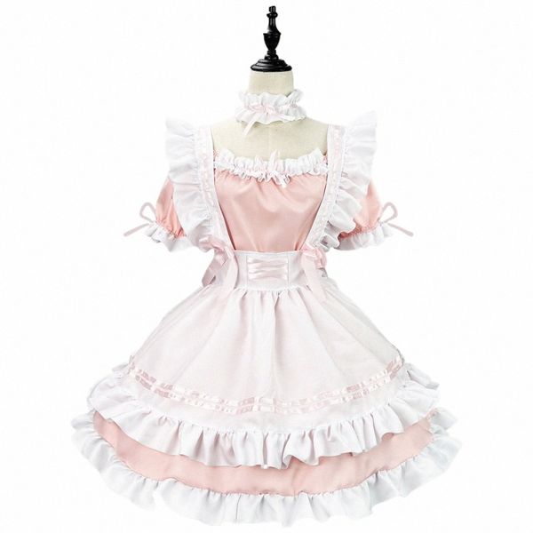 süße süße rosa Lolita Dr. japanische Anime Cosplay Maid Outfit Dr. süße Halen Make-up Cosplay Kostüm für Mädchen Frauen c36b#