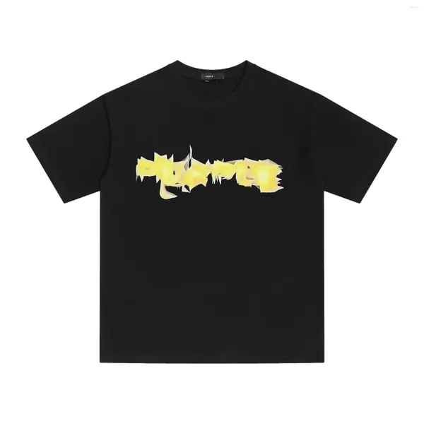 Homens camisetas Roxo Marca T-shirt 1:1 2024 Street Tide Amarelo Carta Imprimir Design Grande Tamanho Manga Curta Bottom