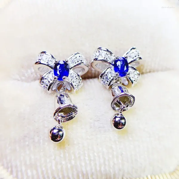 Dangle Brincos Natural Real Azul Safira Bowknot Estilo Brinco 925 Prata Esterlina 0.6ct 2pcs Pedras Preciosas Jóias Finas J23361