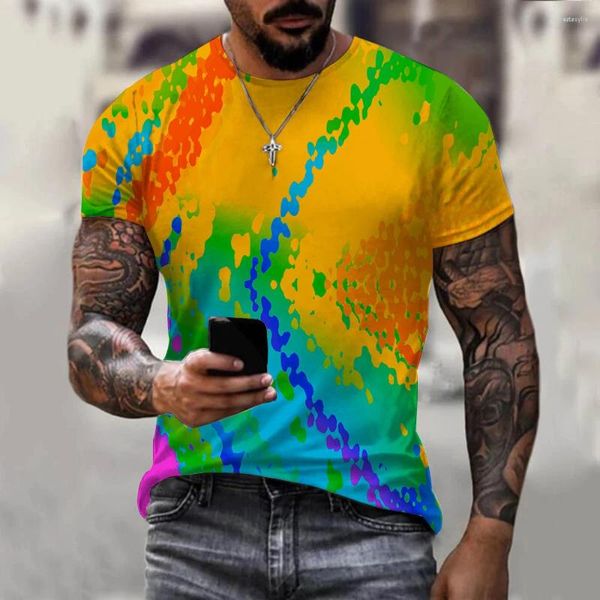 Camiseta masculina verão colorido tie dye 3d impressão camiseta moda manga curta oversized harajuku streetwear meninos crianças camisetas topos