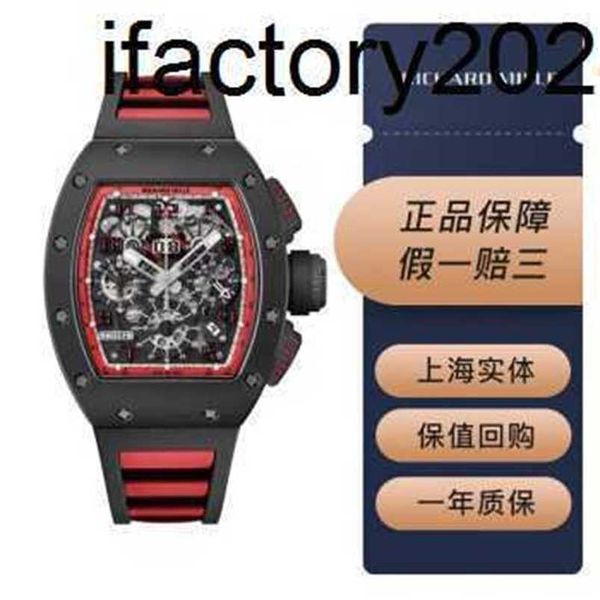 RichasMiers Watch Ys Top Clone Factory Watch Carbon Fiber Automatic Ceramic Clone Watch RM011-FM 88 und rotes Datum Herren mit 16S7SR