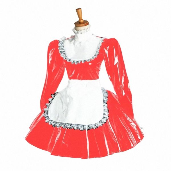 Sexy Nette Maid Dr Rollenspiel Cosplay Anime Uniform Elegante Spitze Französisch Mini Dr Lg Sleeve High Neck PVC Dr Mit Apr m3CJ #