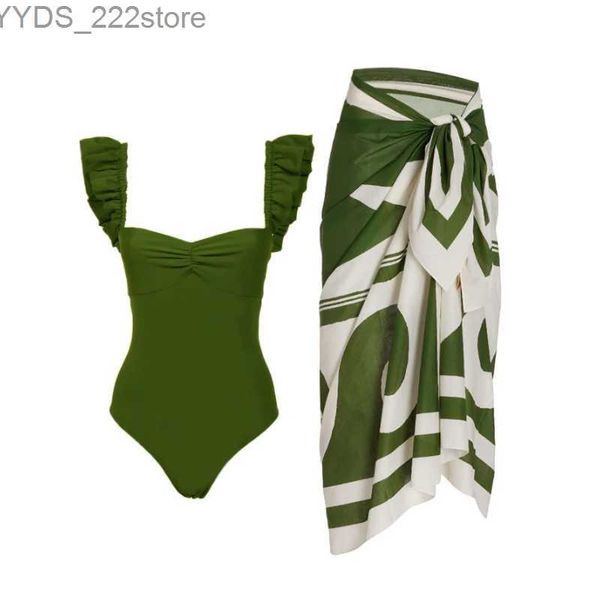 Saias Skorts 2023 Nova Moda One Piece Swimsuit Swimwear com Saia Mulheres Retro Férias Bowknot Monokini Beach Dress Cover Up Terno de Banho YQ240328