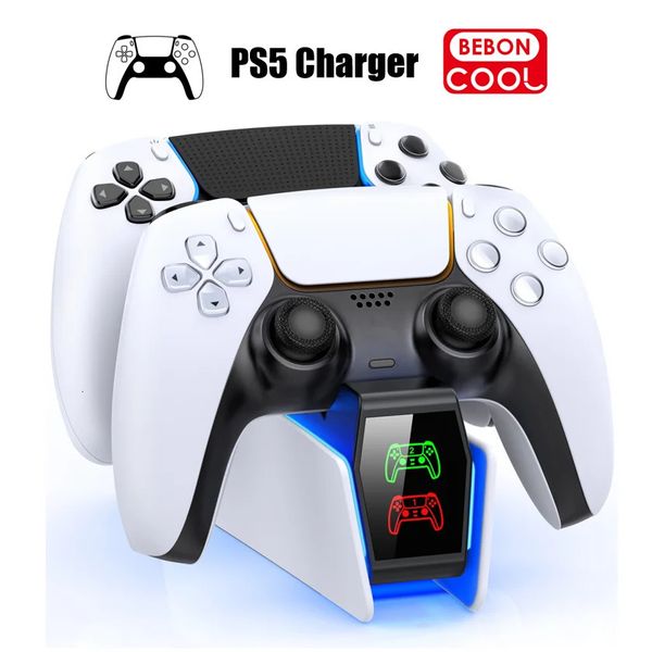 Estação de carregamento do controlador RGB para PlayStation 5 Carregador rápido duplo LED Indicador Suporte de carregamento Estação de encaixe para PS5 Gamepad 240327