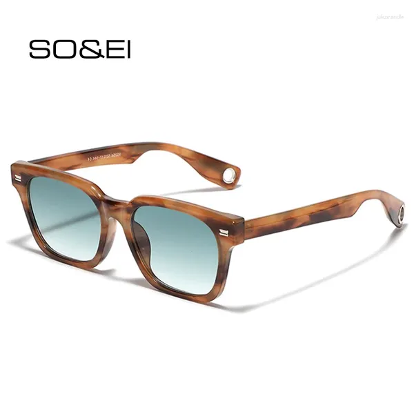 Óculos de sol Square Rivet Masculino Trending Gradient Shades UV400