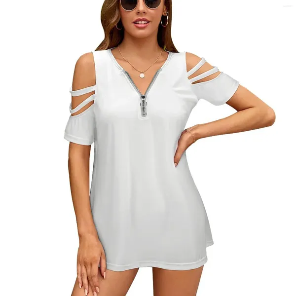 Женские футболки, белое зеркальное платье Peh-Pan, летняя модная футболка с цветочным принтом и v-образным вырезом на молнии, полый пуловер, женский топ