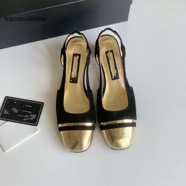 Chanelllies Gold Jane Silver Vintage canaliza Toe Mary Sandals Mulheres camurça Slingback Slingback de Slingback C Saltos médios