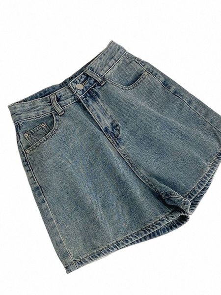 fi cintura alta denim shorts para mulheres verão novo simples perna larga jeans casual all-matched senhoras calças quentes a8lC #