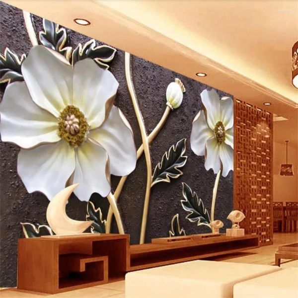 Tapeten Wellyu Benutzerdefinierte Po Tapete 3D Wandbilder Relief Atmosphäre Große Blume Wohnzimmer Schlafzimmer Hintergrund Wand Papier Papel De Parede