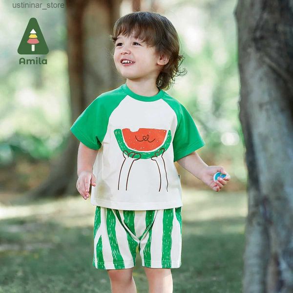 Camisetas amila bebê menino conjunto 2023 verão novo bonito melancia estilo camiseta + shorts casual conjuntos de duas peças roupas infantis frescas 0-6y24328