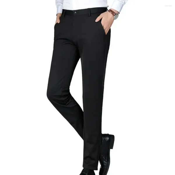 Ternos masculinos calças de terno em linha reta magro calças de cintura alta fechamento com zíper masculino negócios formal para o inverno outono