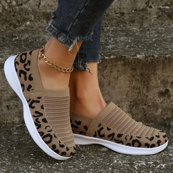 Sapatos casuais femininos leopard tênis tênis verão outono 2024 malha respirável esporte senhoras andando correndo apartamentos tamanho 35-42