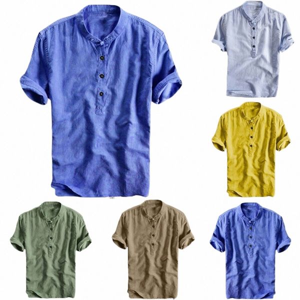 Camisa masculina legal e fina respirável verão camisas butt gola cott camisa de linho havaí beachwear blusa camisas b3K4 #