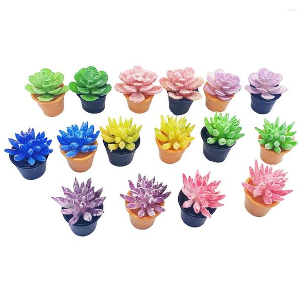 Flores decorativas 16 peças suculentas em miniatura plantas artificiais em vaso modelo casa ornamento miniaturas resina decorações infantis