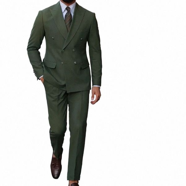 Terno masculino completo Blazers Fatos sociais para homens exército verde duplo breasted slim fit ternos conjuntos com jaquetas estilo busin traje j0vK #