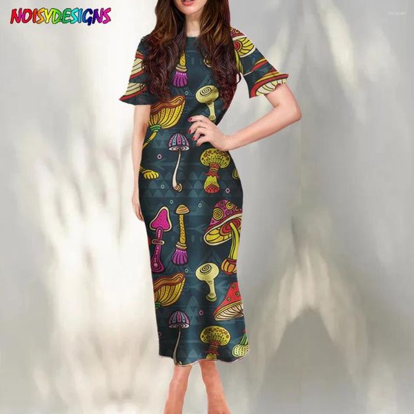 Casual Kleider Noisydesigns Frauen Kurze Rüschen Ärmel Sexy Bodycon Langes Kleid Vintage Pilz Weiche Elegante Party Nacht Outfit