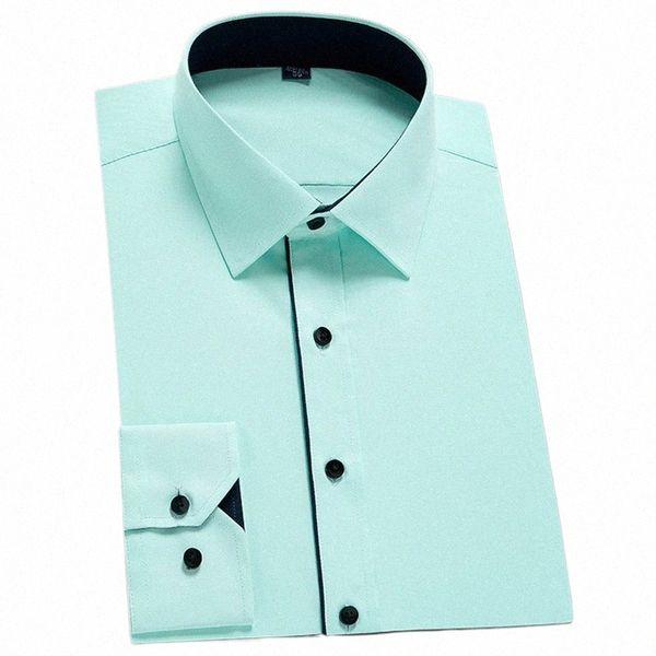 Herren Classic Lg Sleeve Solid Basic Dr Shirts Bequemes halbformelles Busin Social Standard-Fit Pflegeleichtes Bürohemd K5fX #