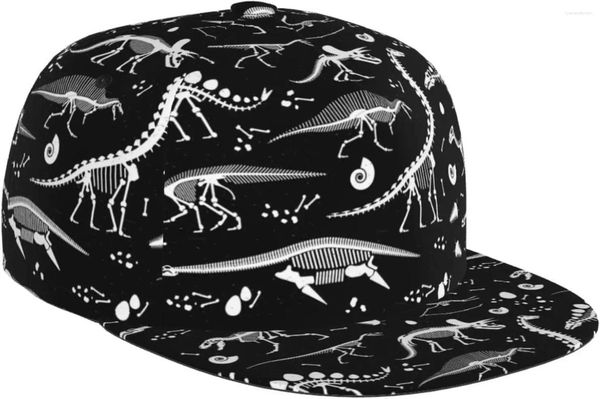 Ballkappen Schwarz-Weiß-Dinosaurier-Skelettmuster Flache Bill-Mütze Unisex-Snapback-Baseballmütze Hip-Hop-Stil Visier Blank Adju