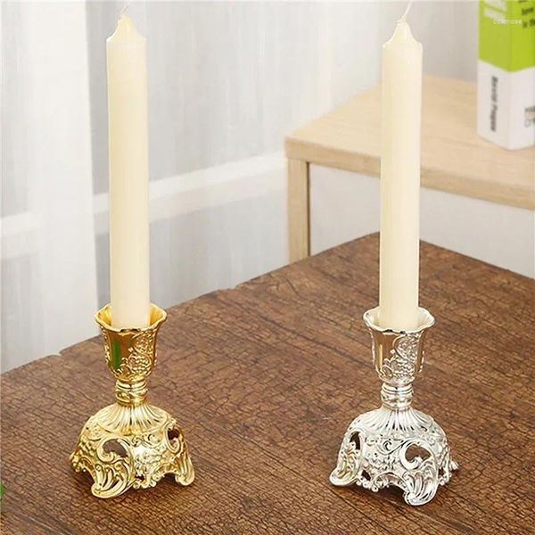 Castiçais 2 pcs retro ouro castiçal eid suporte de prata peças centrais de casamento banquete festival decorações de mesa