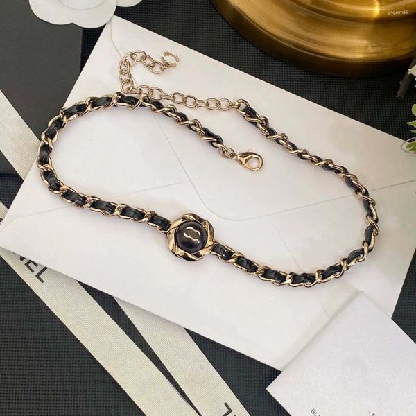 Choker Designer Gold Halskette Für Frauen Luxus Leder Kette 925 Silber Überzogene Kupfer Brief Anhänger Halsketten Für Party