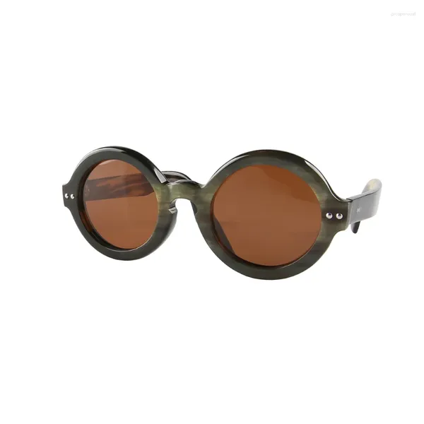 Óculos de sol nilerun marca rebites de metal personalizado exclusivo feito à mão grandes bordas redondas óculos de chifre real óculos quadro unisex
