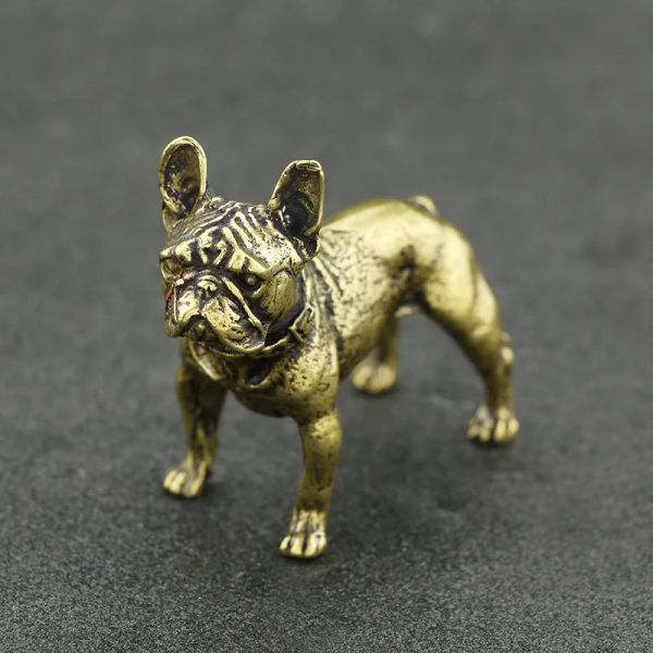 Esculturas bonito mini bronze bulldog estátua animal cão adereços escultura casa escritório festa bar mesa decoração ornamento brinquedo engraçado presente