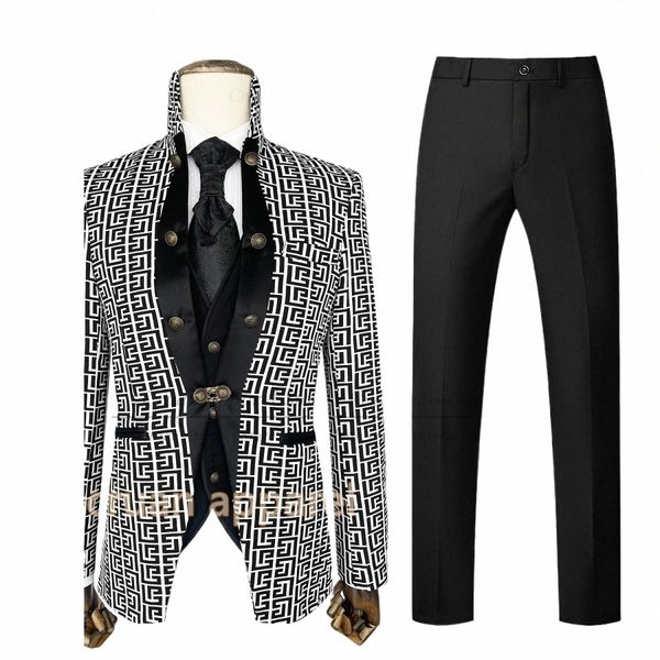 fi Stand Collar Suit Set For Men Evening Party Formal Blazer Vest Pants 3 Pieces Wedding Groomsman Classic Slim Fit Costume d7mi #