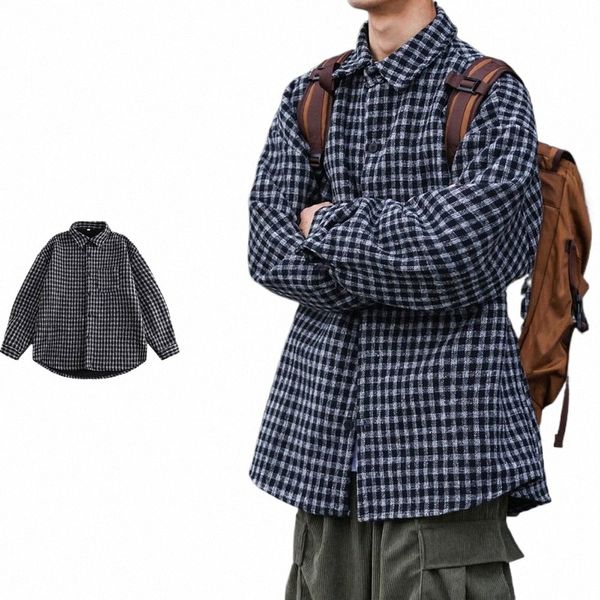 Frühling Casual Shirt Männer Vintage Check Baggy Lg Ärmeln Preppy Roll-neck Cargo Tops Japanische INS Oversize-Shirt Jacke unisex L0ES #