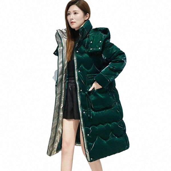 Новая женская яркая поверхность пухового пальто Зимняя толстая теплая стеганая куртка Высококачественная женская съемная куртка Parker с капюшоном z2UK #