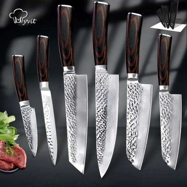 El sanatları mutfak bıçak seti şef bıçağı santoku japon bıçaklar16pcs 7cr17 yüksek karbon paslanmaz çelik tam tang balık yardımcı cemaat bıçak